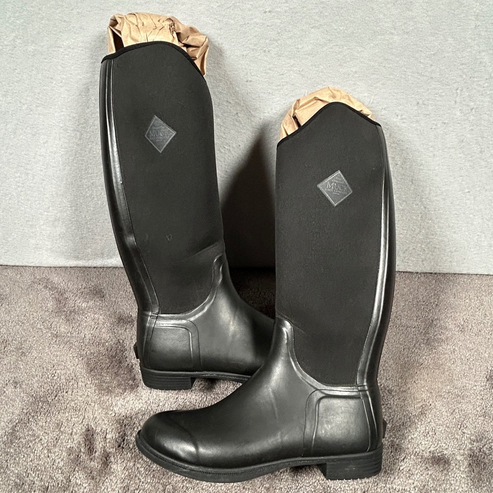 Muck Boot Company Derby Lady's Tall Riding Boots Wns Sz 8 Black Rubber Neoprene